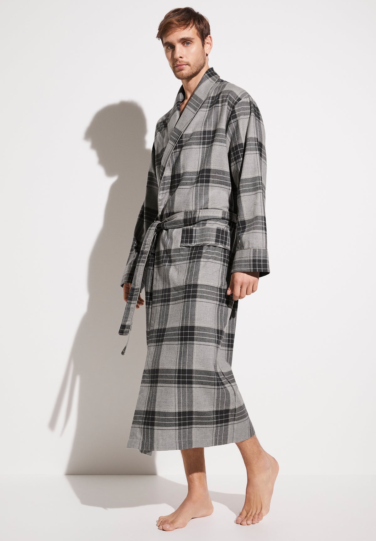 Cozy Flannel | Robe Short - grey check