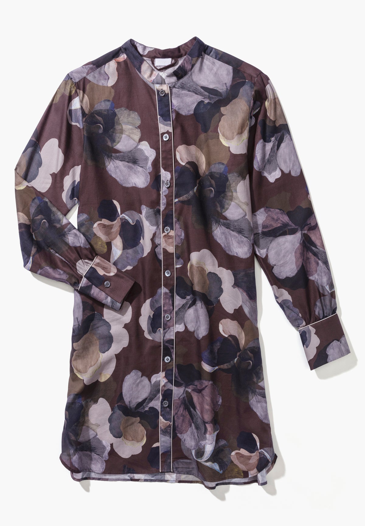 Cotton Sateen Print | Sleepshirt langarm - florals brown