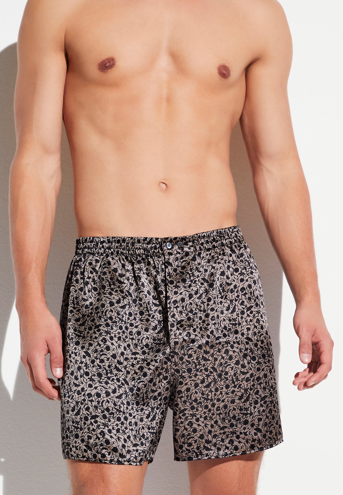 Silk Nightwear | Boxer Shorts - brown-black