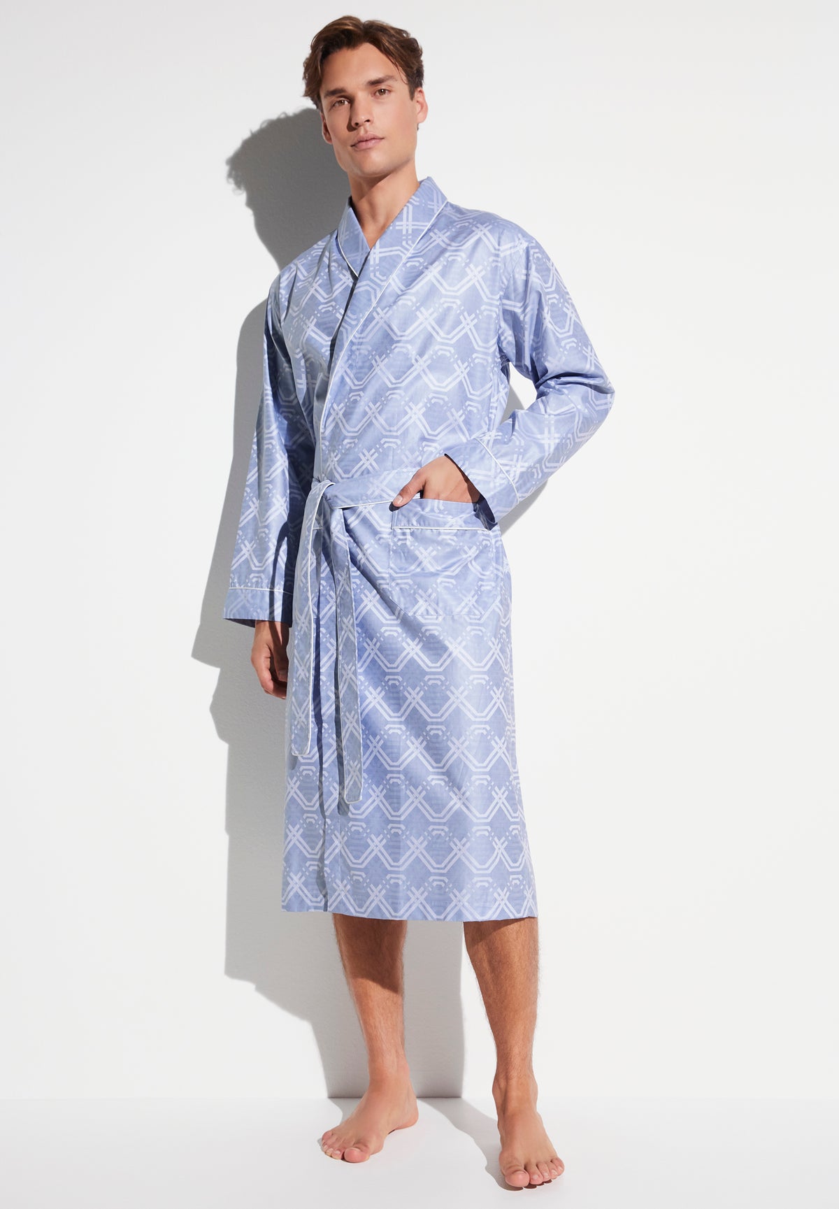 Luxury Jaquards | Robe de chambre longue - geo medium blue