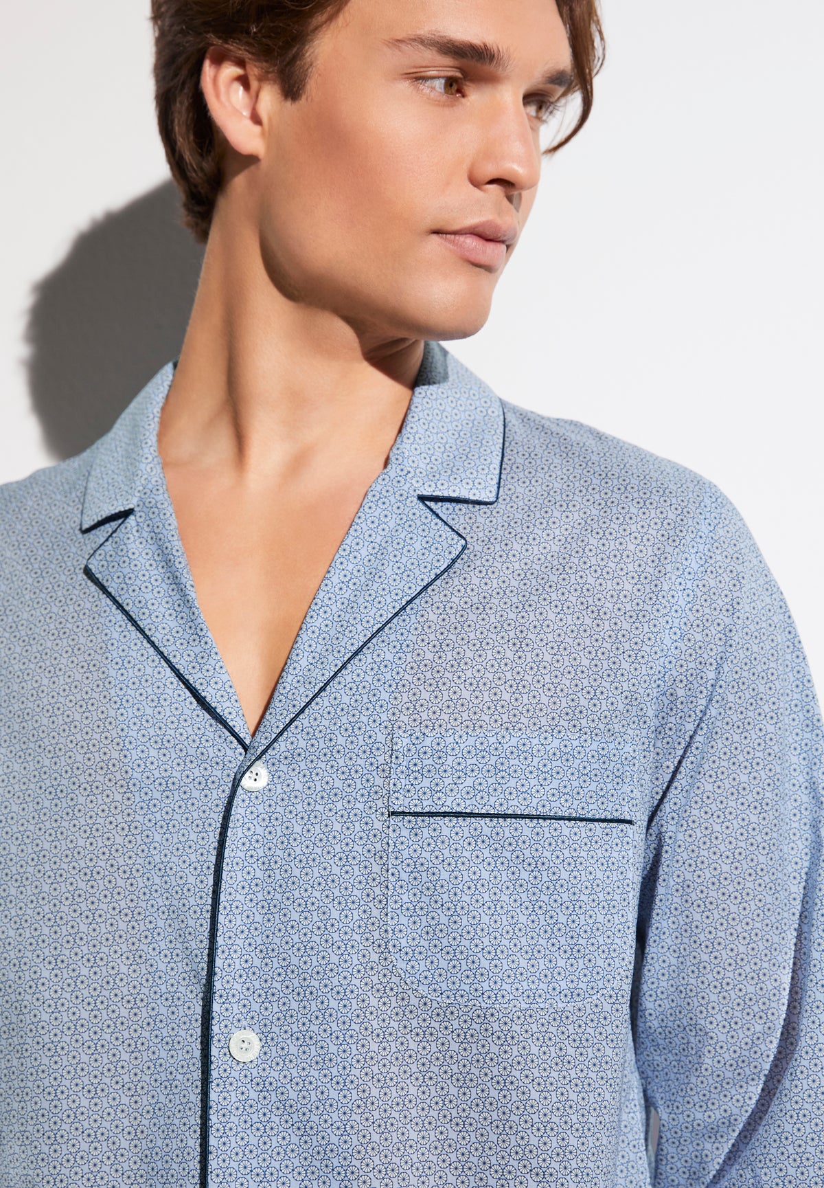 Cotton Voile Print | Pyjama Long - ditsy-geo light blue