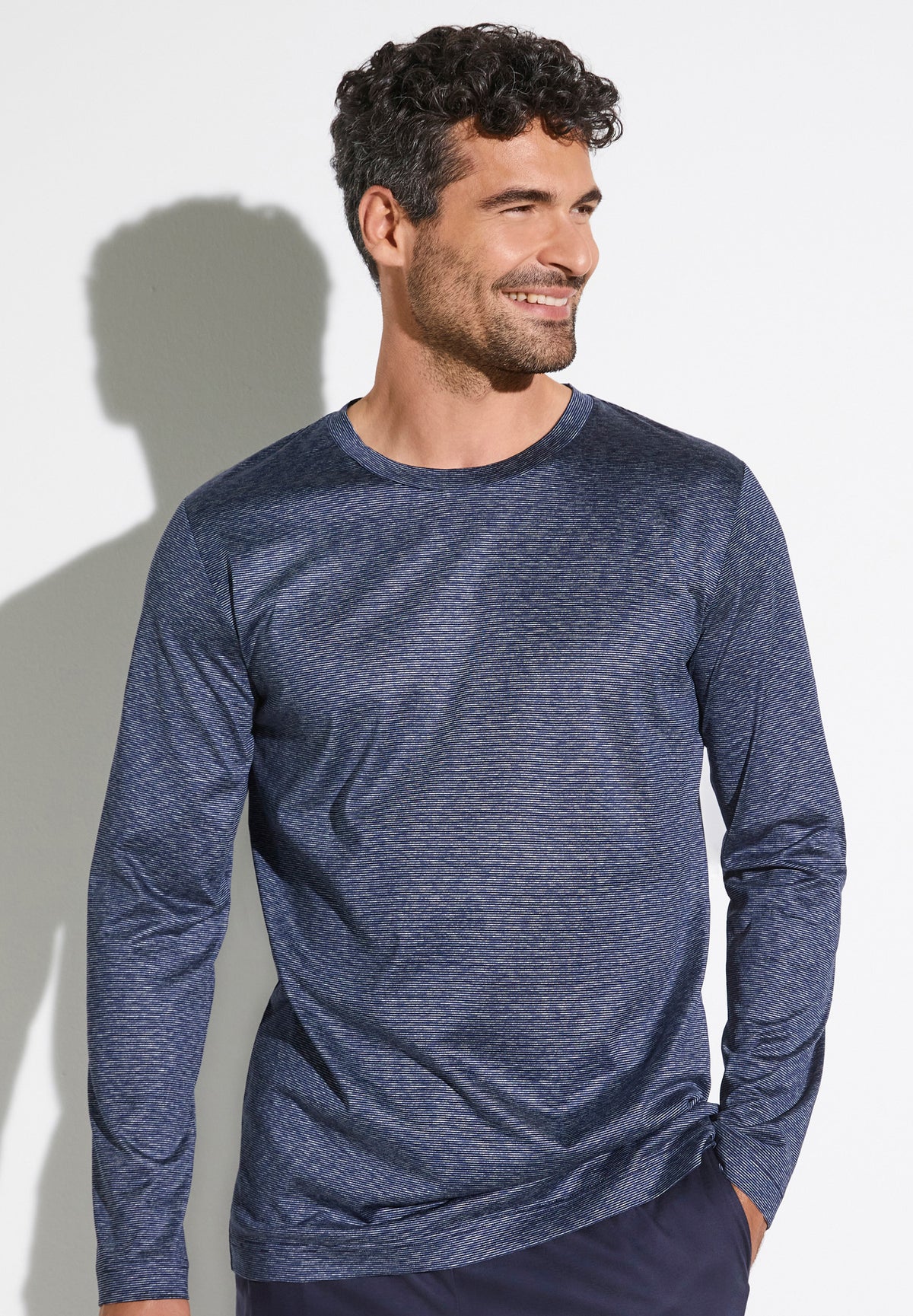 Cotton/Silk Stripes | T-Shirt langarm - navy