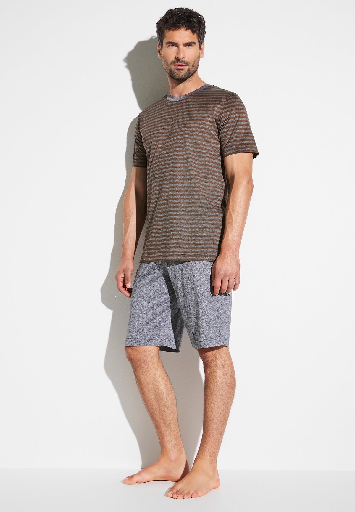 Silk/Cotton Stripes X Sea Island | Pyjama kurz - brown stripes