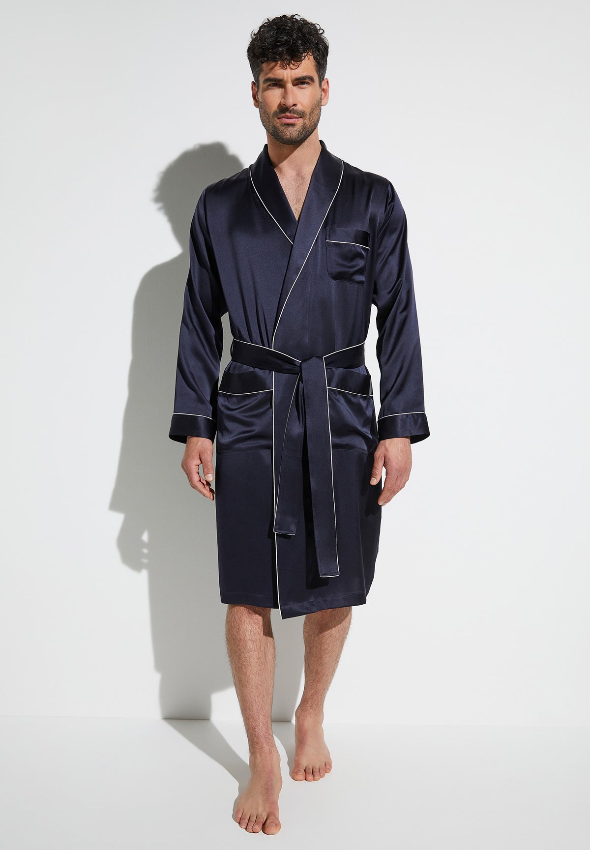 Silk Nightwear | Morgenmantel lang - navy