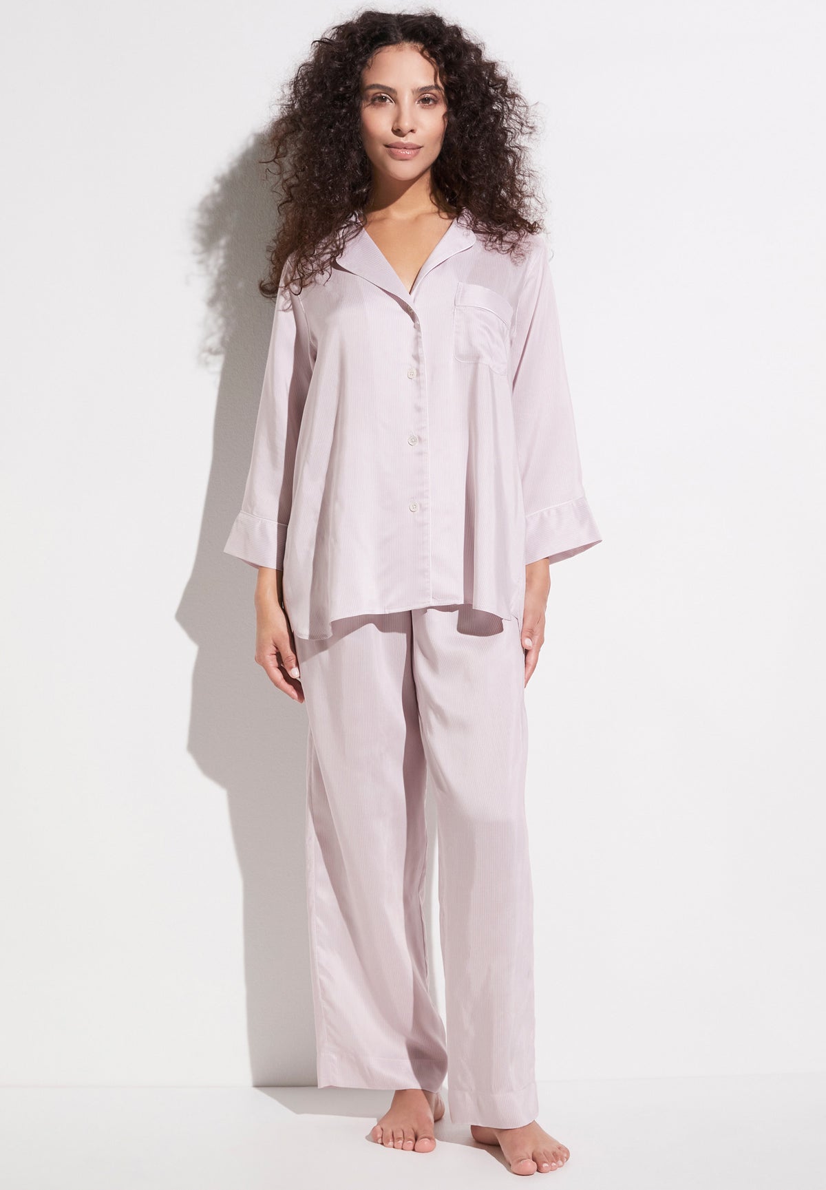 Feminine Stripes | Cropped Pyjama 3/4-Ärmel - lilac stripes